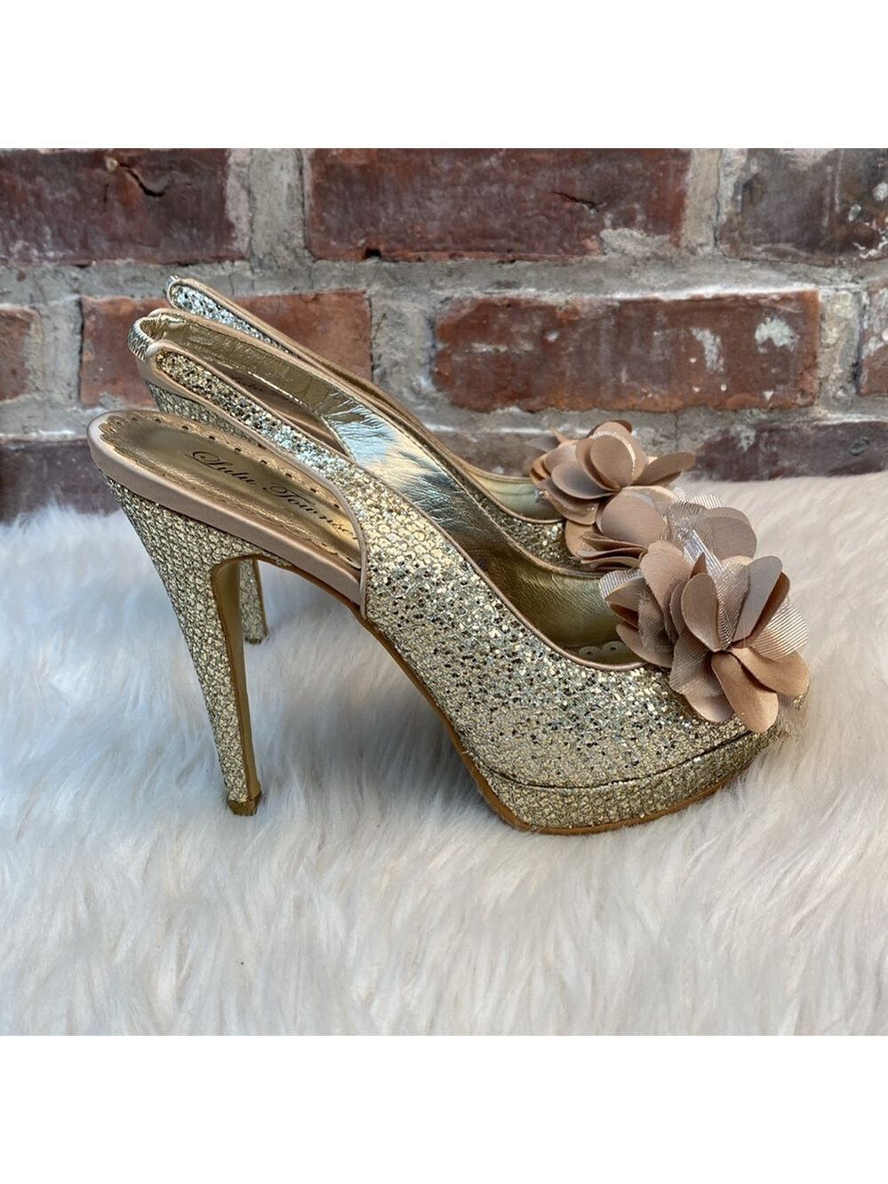 Lulu Townsend Glitter Peep-toe Stiletto Heels, Size 8M